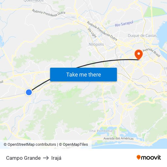 Campo Grande to Irajá map