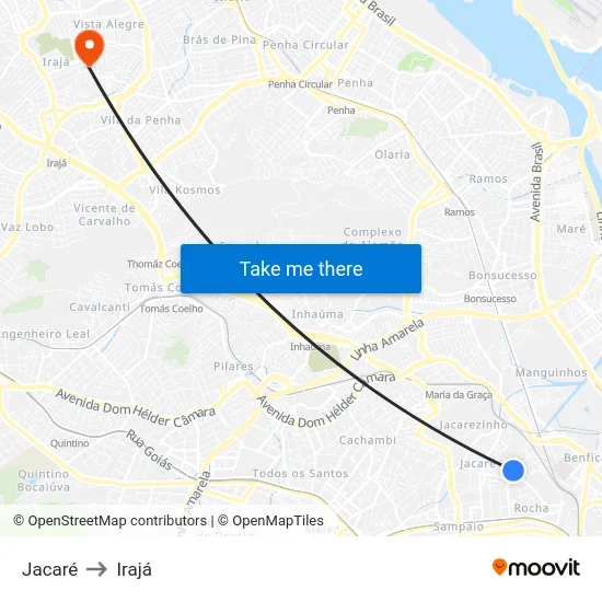 Jacaré to Irajá map