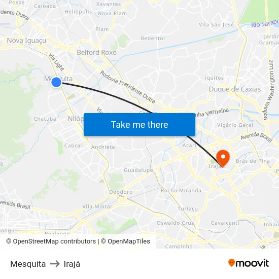 Mesquita to Irajá map