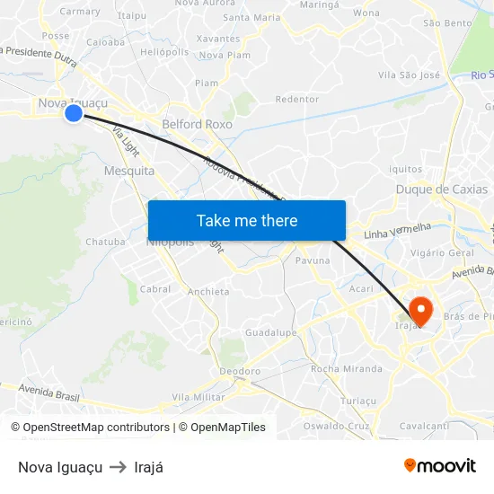 Nova Iguaçu to Irajá map