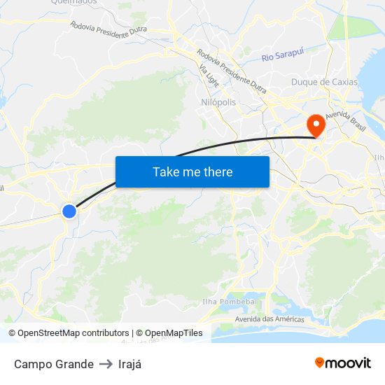 Campo Grande to Irajá map