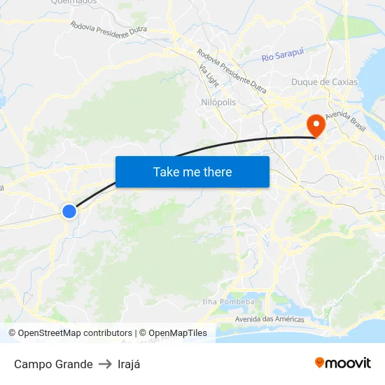 Campo Grande to Irajá map