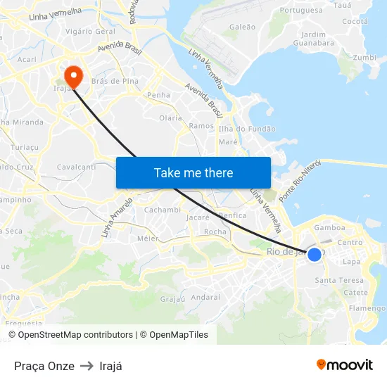 Praça Onze to Irajá map