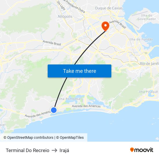 Terminal Do Recreio to Irajá map