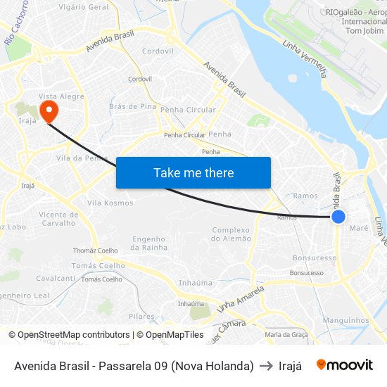Avenida Brasil - Passarela 09 (Nova Holanda) to Irajá map