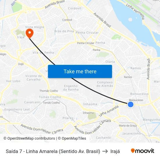 Saída 7 - Linha Amarela (Sentido Av. Brasil) to Irajá map
