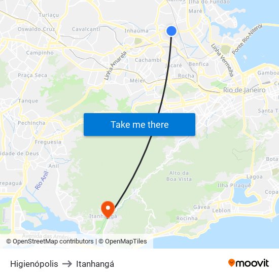 Higienópolis to Itanhangá map