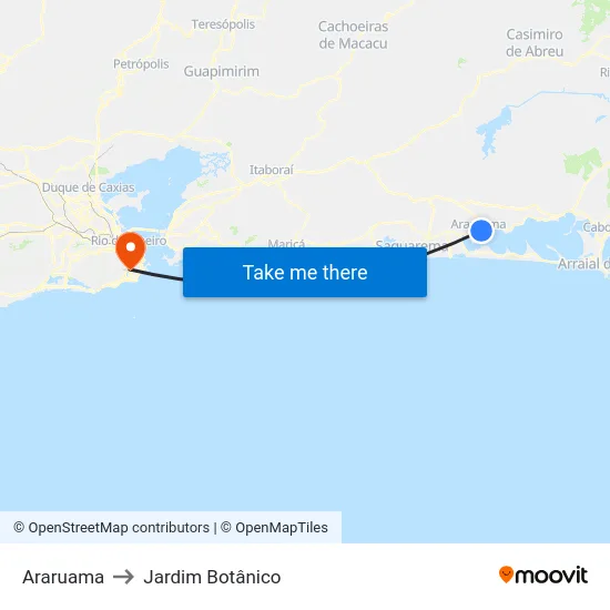 Araruama to Jardim Botânico map