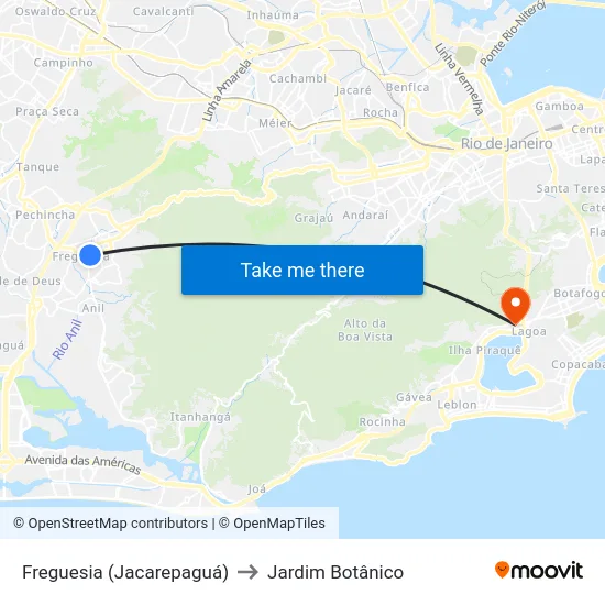 Freguesia (Jacarepaguá) to Jardim Botânico map