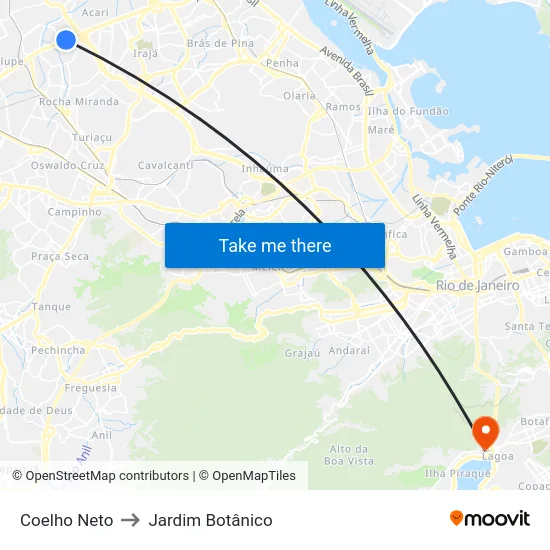 Coelho Neto to Jardim Botânico map