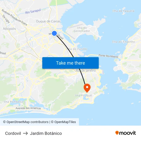 Cordovil to Jardim Botânico map