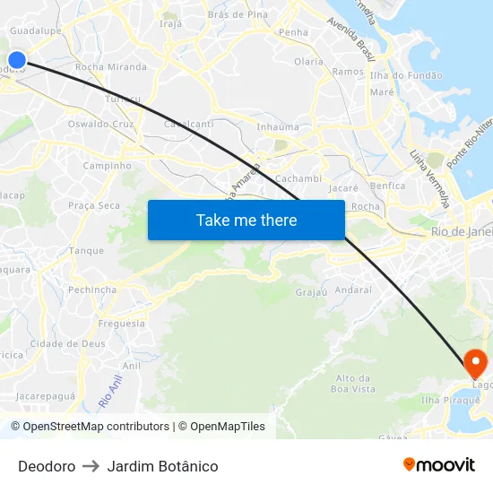 Deodoro to Jardim Botânico map