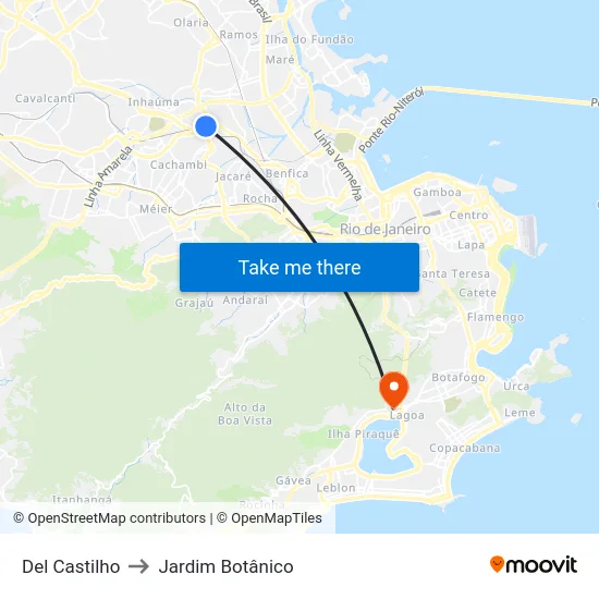 Del Castilho to Jardim Botânico map