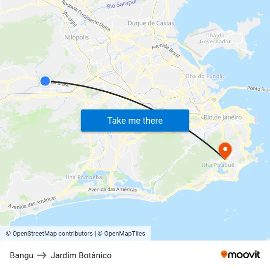 Bangu to Jardim Botânico map