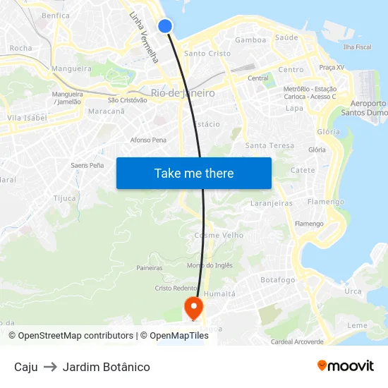 Caju to Jardim Botânico map