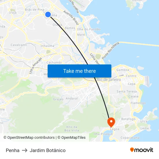 Penha to Jardim Botânico map