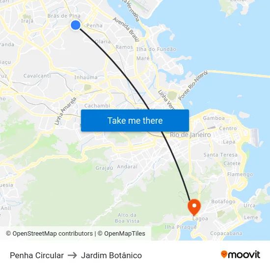 Penha Circular to Jardim Botânico map