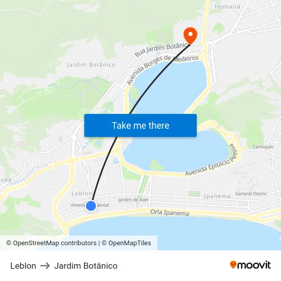 Leblon to Jardim Botânico map