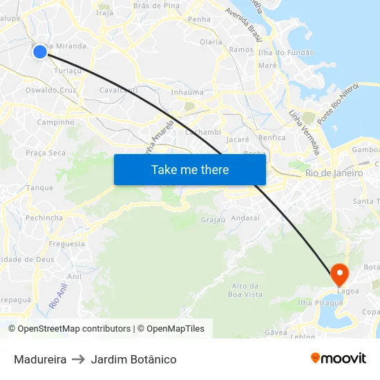 Madureira to Jardim Botânico map