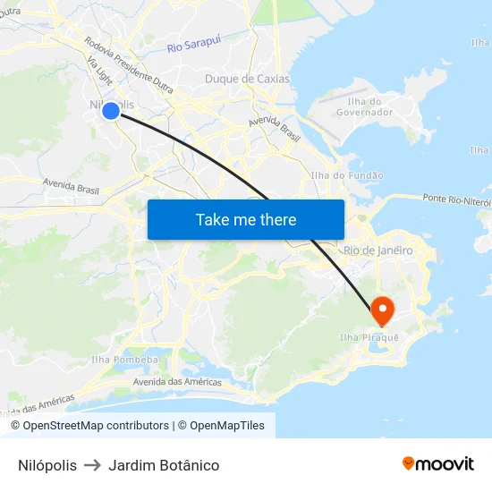 Nilópolis to Jardim Botânico map