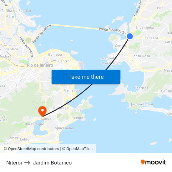 Niterói to Jardim Botânico map