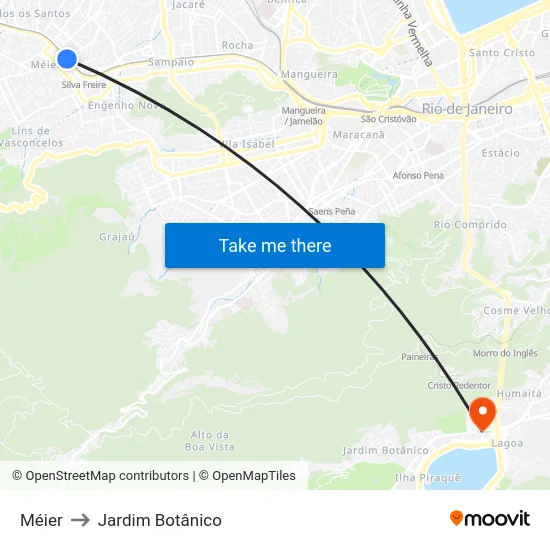 Méier to Jardim Botânico map