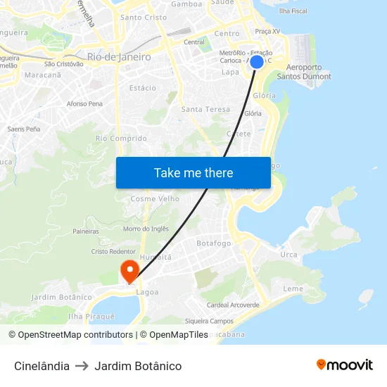 Cinelândia to Jardim Botânico map