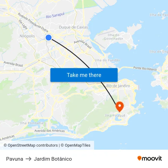 Pavuna to Jardim Botânico map