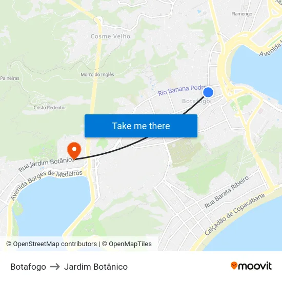 Botafogo to Jardim Botânico map