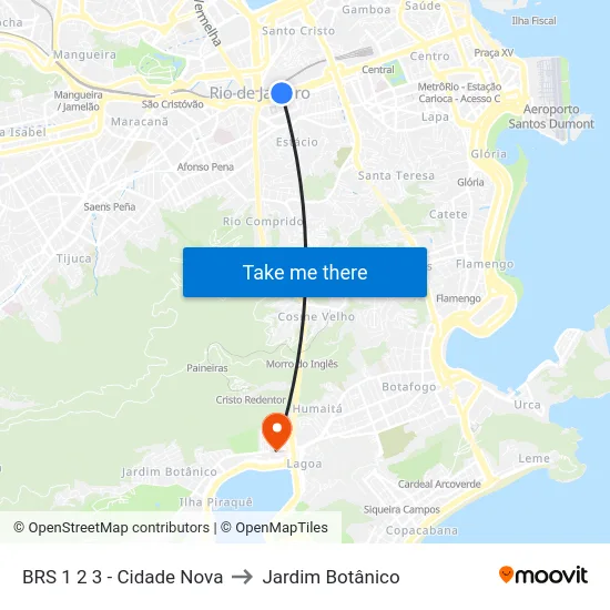 BRS 1 2 3 - Cidade Nova to Jardim Botânico map