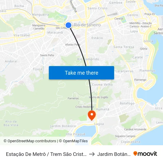 Estação De Metrô / Trem São Cristóvão to Jardim Botânico map