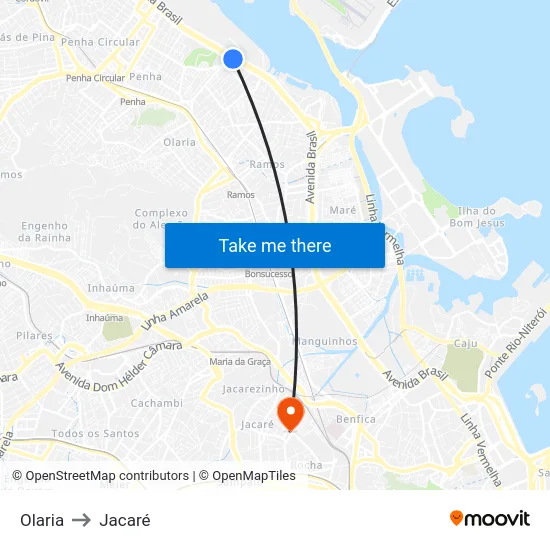 Olaria to Jacaré map