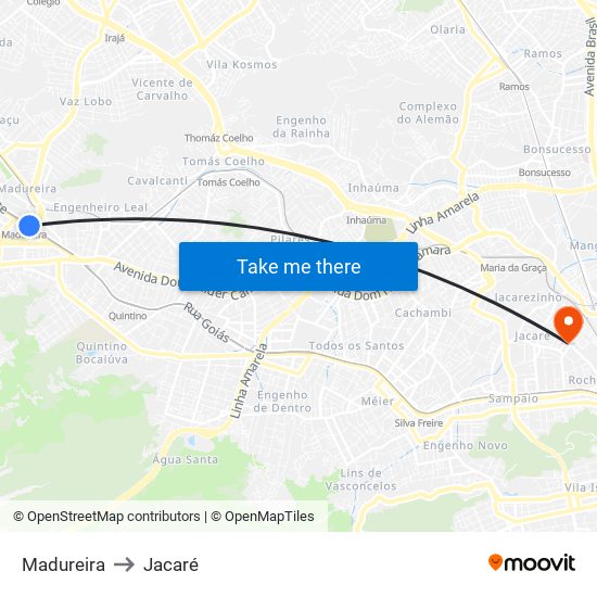 Madureira to Jacaré map