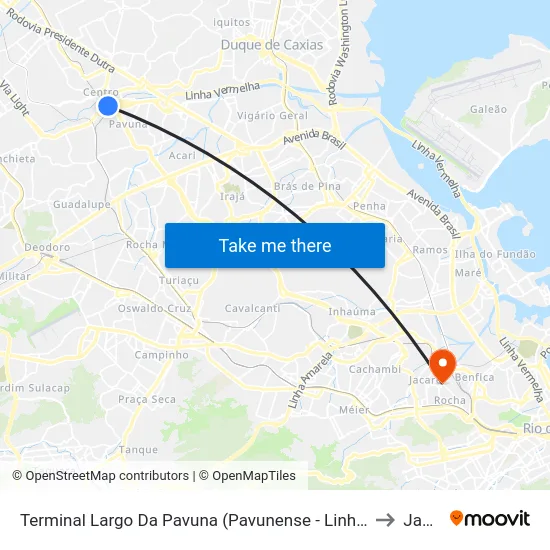 Terminal Largo Da Pavuna (Pavunense - Linhas Via Av. Brasil) to Jacaré map