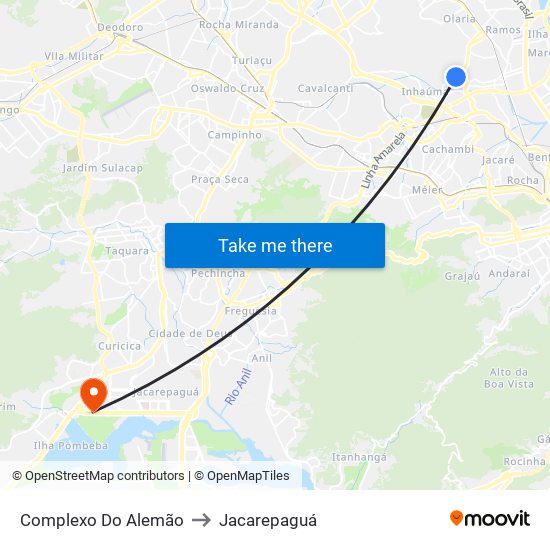 Complexo Do Alemão to Jacarepaguá map