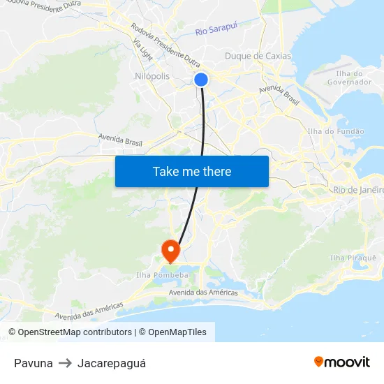 Pavuna to Jacarepaguá map