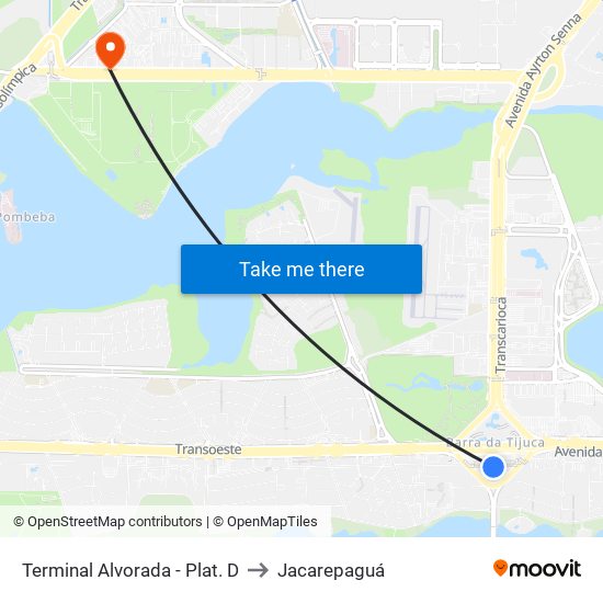 Terminal Alvorada - Plat. D to Jacarepaguá map