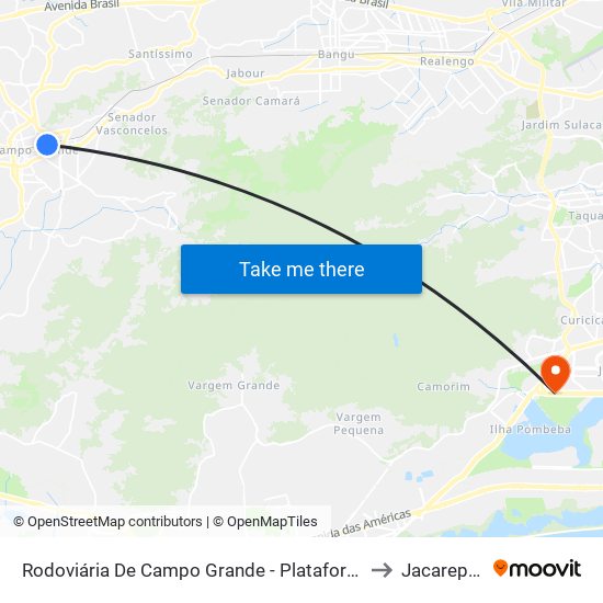 Rodoviária De Campo Grande - Plataforma A (Jabour) to Jacarepaguá map