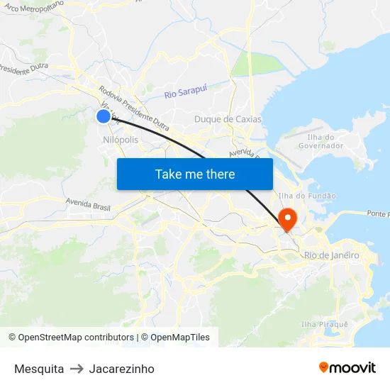Mesquita to Jacarezinho map
