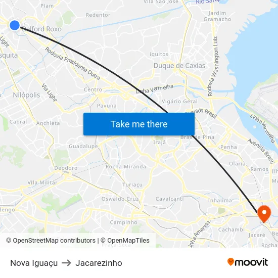 Nova Iguaçu to Jacarezinho map