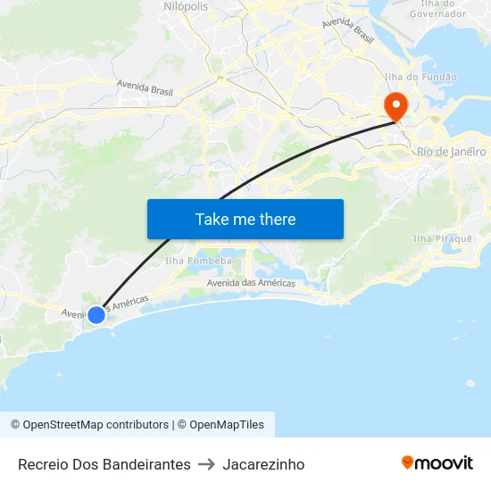 Recreio Dos Bandeirantes to Jacarezinho map