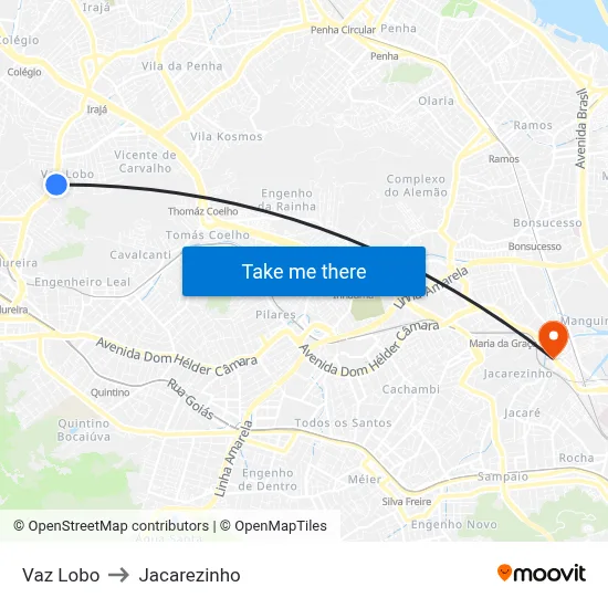Vaz Lobo to Jacarezinho map