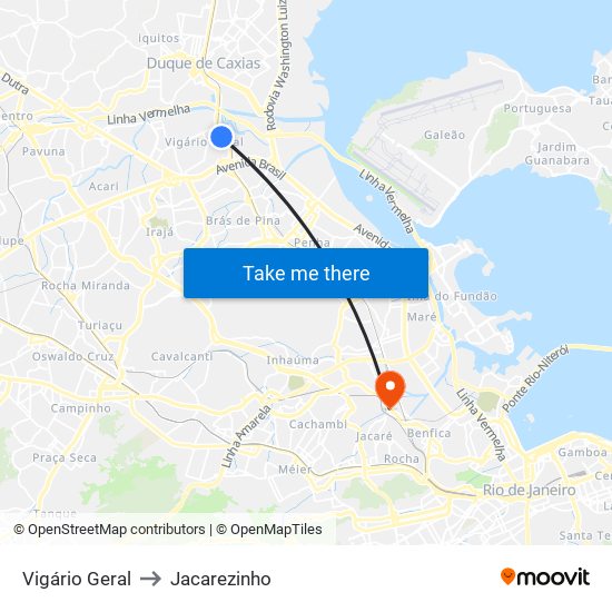 Vigário Geral to Jacarezinho map
