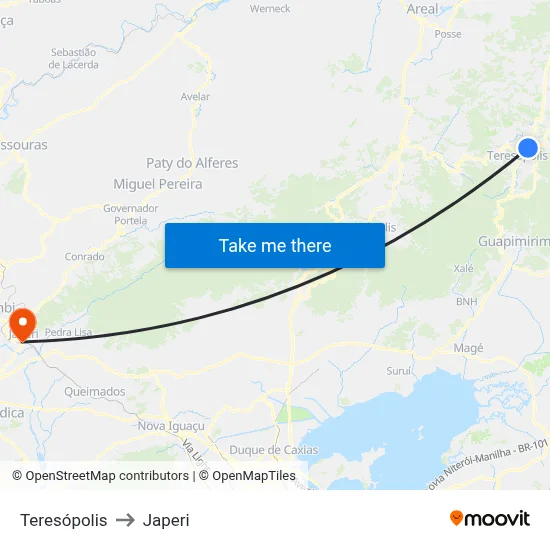 Teresópolis to Japeri map