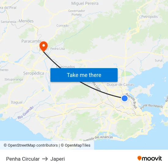 Penha Circular to Japeri map