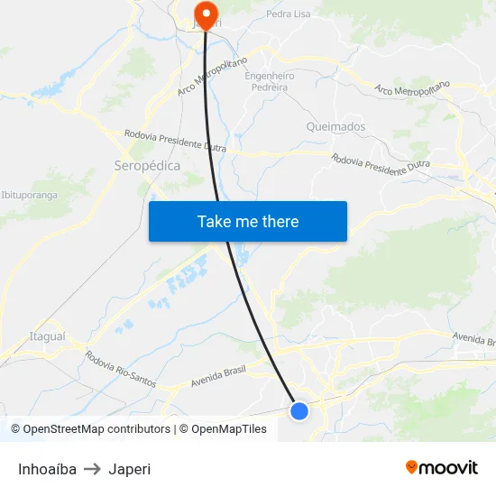Inhoaíba to Japeri map