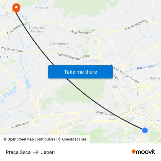 Praça Seca to Japeri map