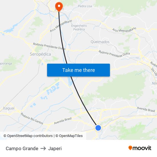 Campo Grande to Japeri map