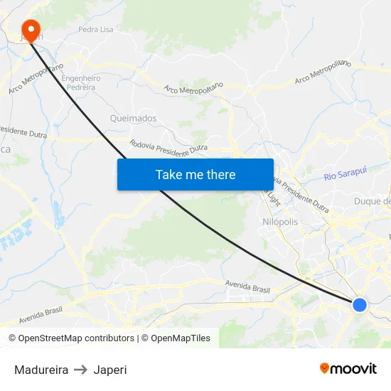 Madureira to Japeri map