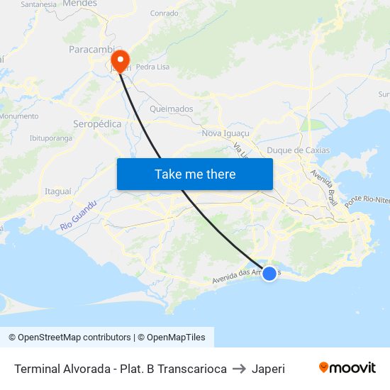 Terminal Alvorada - Plat. B Transcarioca to Japeri map